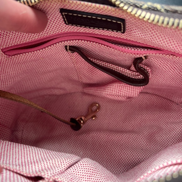 Vintage Y2K Dooney & Bourke Tan With Brown leather trim Small Hobo Bag - Picture 5 of 8